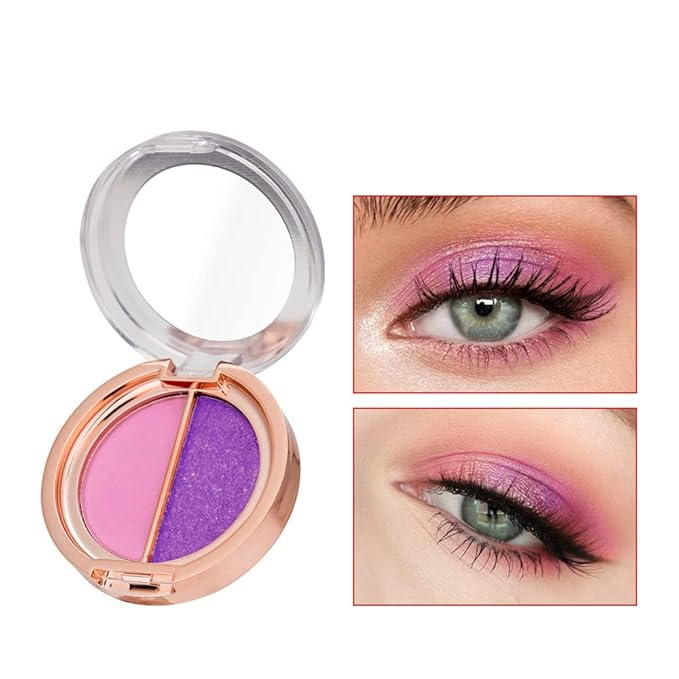 Double color eye shadow, high pigment eye makeup palette, matte shimmer metal eye shadow powder, waterproof and durable color eye makeup (06#Dream talk purple)