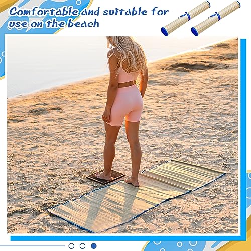 Qunclay 4 Packs Straw Beach Mat Waterproof Non Slip Straw Mat Foldable Lightweight Picnic Mat with Trim for Camping Sunbat...