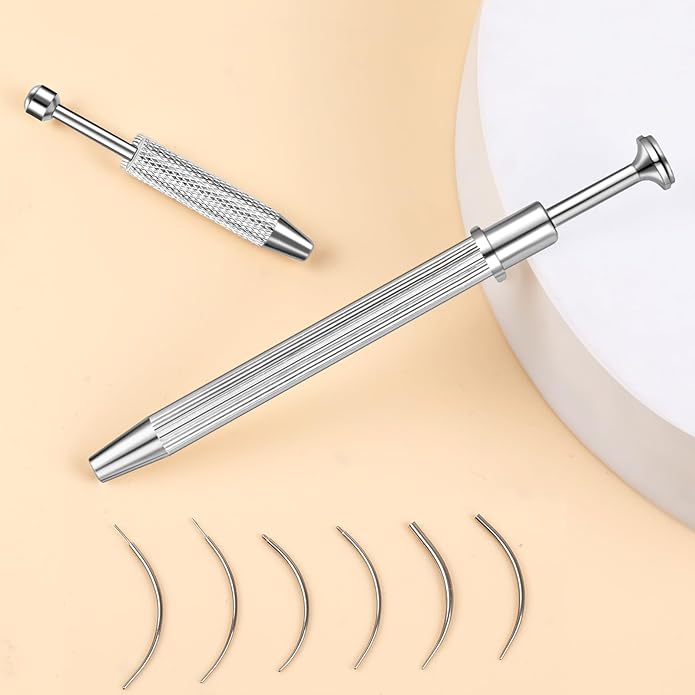 ONESING 2Pcs Piercing Ball Grabber Tool for Changing Jewelry, Stianless Steel Flat Back Earring Applicator Internally Threaded Push Pin Piercing Grabber Tool, Anti Slip 4 Claw Gem Ball Grabber Tool