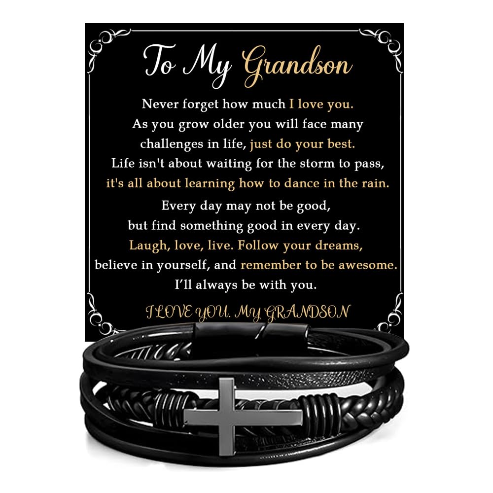 VIRAGIL To My Grandson Bracelet Gifts For Grand Son, Grandson Bracelet From Grandparents, Nephew Guy Friends, Valentines Birthday Graduation Day Christmas Easter Gifts For Teenage #7