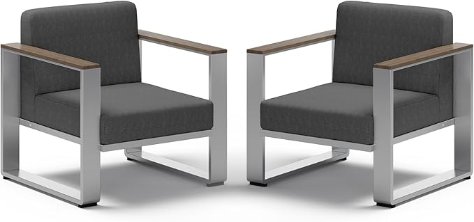 ComfCove 2 Pieces Outdoor Aluminum Armchair, Modern Patio Patio Furniture with Wide Seat and Thick Cushions, All-Weather Oversized Couch for Deck, Porch