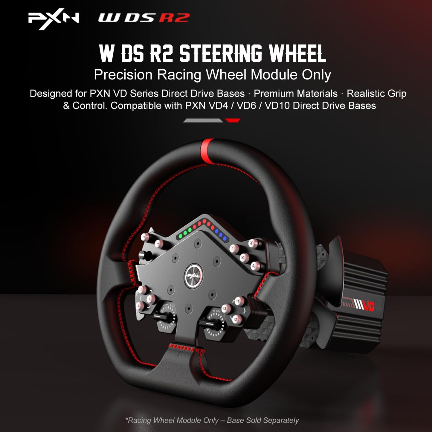 PXN W DS R2 Gaming Racing Wheel – Quick Release, 4 Paddle Shifters, Dynamic RGB Rev Lights, Microfiber Leather Grip, 11.8-Inch PC Steering Wheel, Compatible with VD4 / VD6 / VD10 Direct Drive Bases
