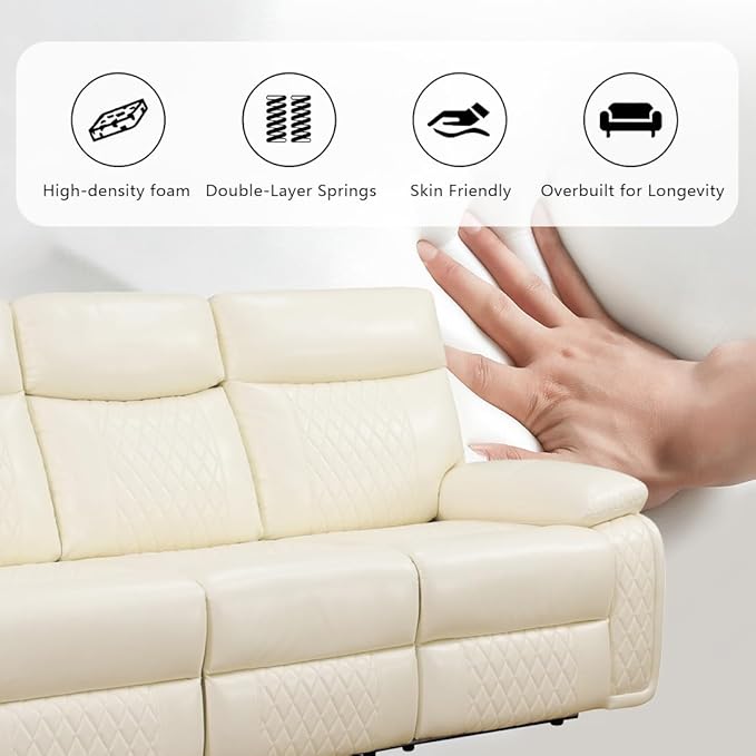 Toseslo 2 Piece Leather Sofa Sets,Power Recliner Sofa and Loveseat Set with LED Light,Living Room Furniture, Reclining Sofa with Cup Holders/Storage Console for House, Vanilla White