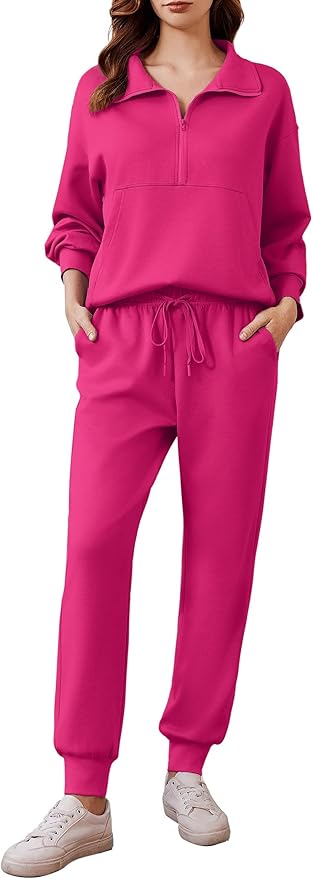 PINSPARK 2 Piece Sets for Women 2025 Fall Travel Outfits Long Sleeve Tracksuit Joggers Sets Half Zip Sweatsuit Matching Set