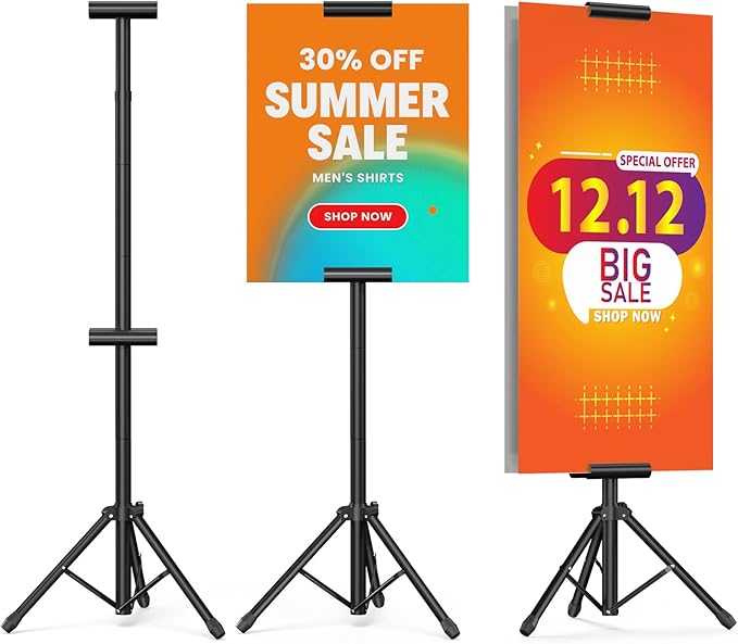 Netuaoo Poster Stand Banner Stand Poster Board Stand Foldable Floor Standing Sign Holder Adjustable Height Up to 88" Doubl...