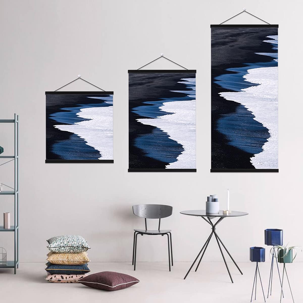 Ywlake Magnetic Poster Hanger, 20x28 20 x 30 20x24 Poster Frame Wood Wooden Magnet Print Posters Dowel Scroll Hanger Hangers Hanging Kit for Walls Map Canvas Artwork (Black, 20")