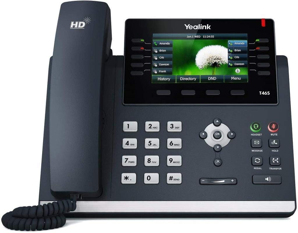 Yealink Sip-T46S Ip Phone, 16 Lines. 4.3-Inch Color Display. Dual-Port Gigabit Ethernet, 802.3Af Poe, Power Adapter Not Included