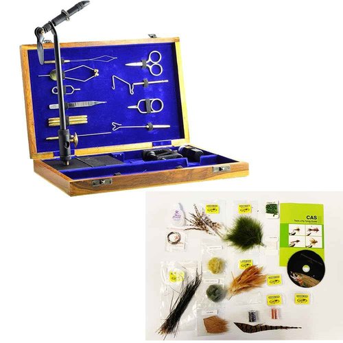 KB Tool Fly Tying Kit 12 Tools in Real Real Wooden Box & Material for Tying 48 Flies from Instruction on DVD for 6 Basic Easy Flies Pattern. - Great Gift 798+118M