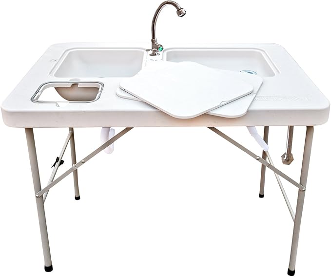 Coldcreek Outfitters Work Station Table, Portable, Foldable, Dual Sink, Rugged, Outdoor Kitchen Accessory, 40x26x33 inche...