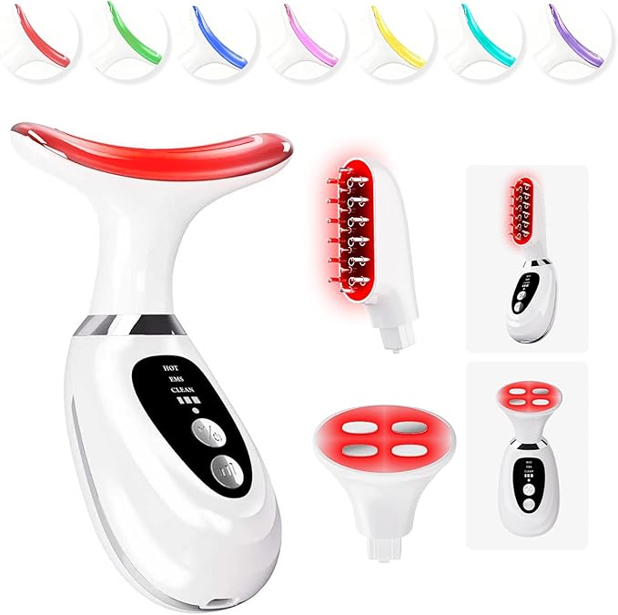 Multi-Functional-Red-Light-Therapy-for-Face and Neck-Eye-Head Massager,7 Colors Skin Rejuvenation Lifting Facial Massager for Toning,Glow Boost，Wrinkle&Dark Circle Reducer,Scalp Massager Hair Growth