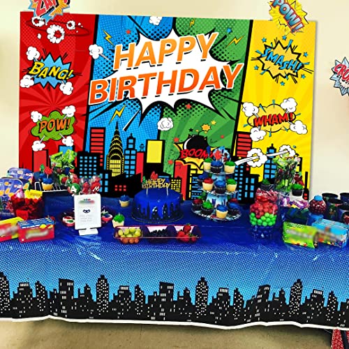 Generic Superhero Photo Backdrop (5x3FT, Colourful Vinyl) - Superhero Theme Birthday Party Backdrop for Boys Cake Table De...