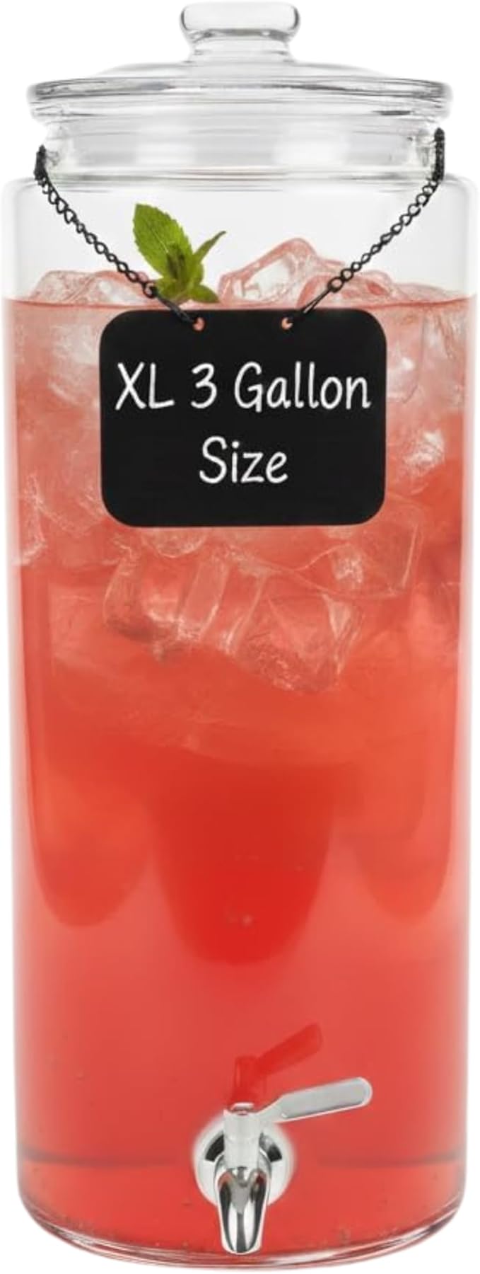 3 Gallon Glass Beverage Dispenser & Spigot – Large Drink Dispenser for Parties, Juice, Water, Iced Tea, Sangria, Punch, Co...
