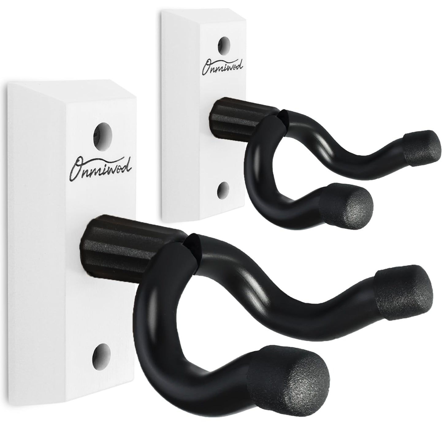Onmiwod Guitar Wall Mount 2 Pack, White Hardwood Guitar Hanger, U-Shaped Guitar Wall Hanger Mount, Guitar Holder Hook Stand Wall