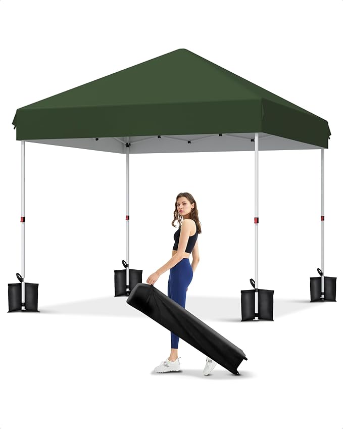 GarveeLife 10x10 Pop Up Canopy with One Button Push Setup - Heavy Duty Outdoor Canopy Tent with Portable Roller Bag - 3 Ad...