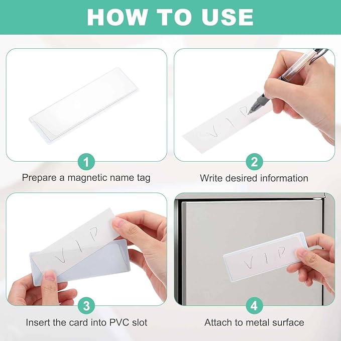 MECCANIXITY 8 Pcs Magnetic Label, 3.94" × 1.97" × 0.06" Magnetic Name Tags Label Sticker with Blank Paper Card for Shelf Labeling White Board Garage Home Warehouse