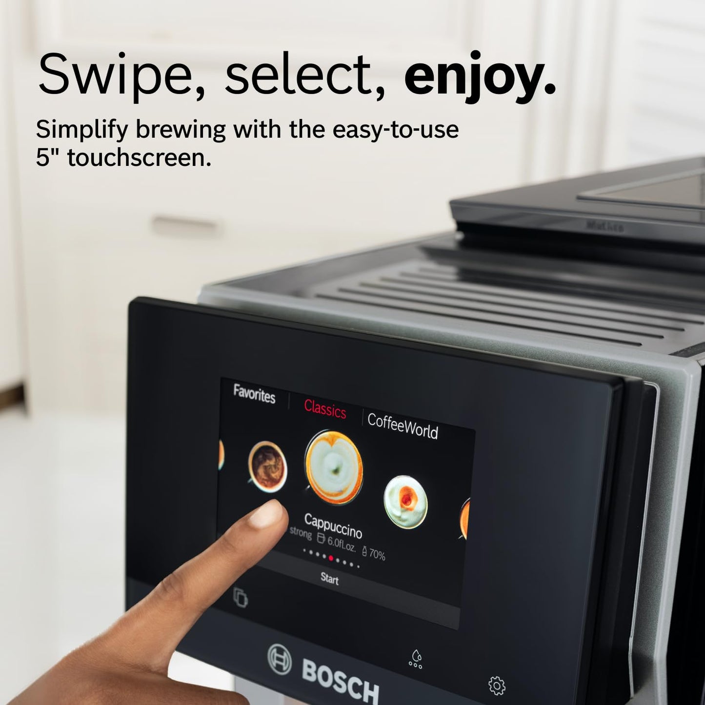 Bosch Fully Automatic Coffee and Espresso Machine - 36 Drinks, Double Cup Barista Style Super Coffee Maker - Touchscreen, Large Bean Capacity - Easy Clean, Maintenance - Stainless Steel - TQU60703