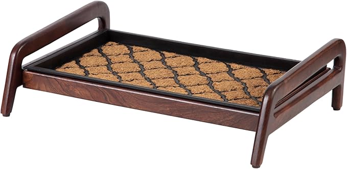 Anji Mountain Heavy Duty Waterproof Wooden Shoe Storage Mat Organizer/Boot Storage Tray Multi Use for Entryway with Coir, Tan and Black Trellis Insert, 1 Tier, Fits 2 Pair (26.5" Wide)