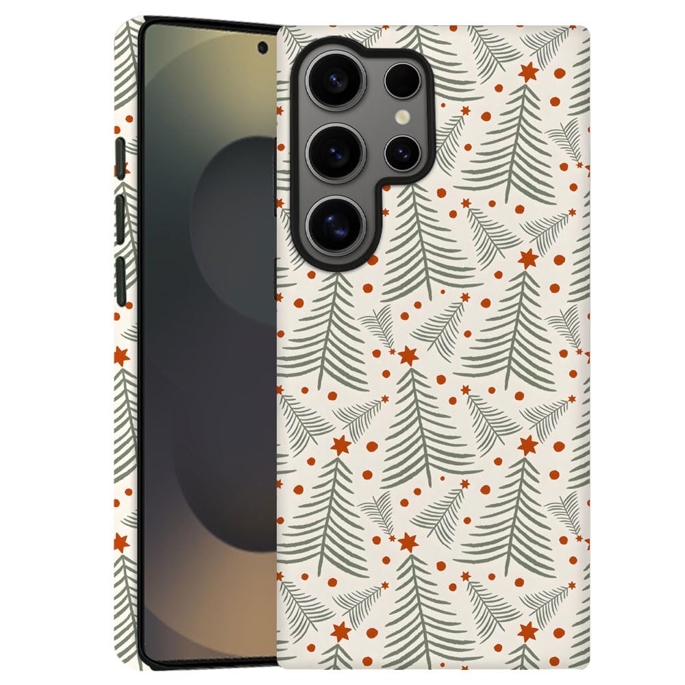 TnXee Case for Samsung Galaxy S24 Ultra,Christmas Green Red Tree Star Pattern Phone Case Drop Resistant Frosted 2 in 1 Solid Dua