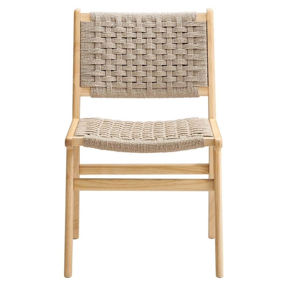 Modway Saoirse Woven Rope Wood Dining Side Chair in Natural Natural
