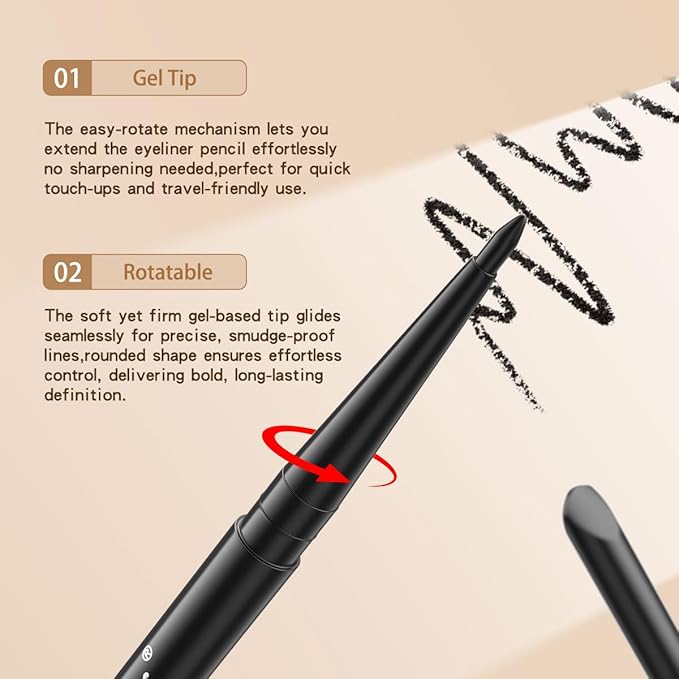 12 Pcs Black Eyeliner Pencil Gel Eyeliner Pen with Retractable and Waterproof Eye Liner for Bold and Defined Eye Liner(Black)