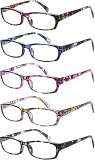 Kerecsen Reading Glasses 5 Pairs Fashion Ladies Readers Spring Hinge with Pattern Print Eyeglasses for Women (Mix Color -...