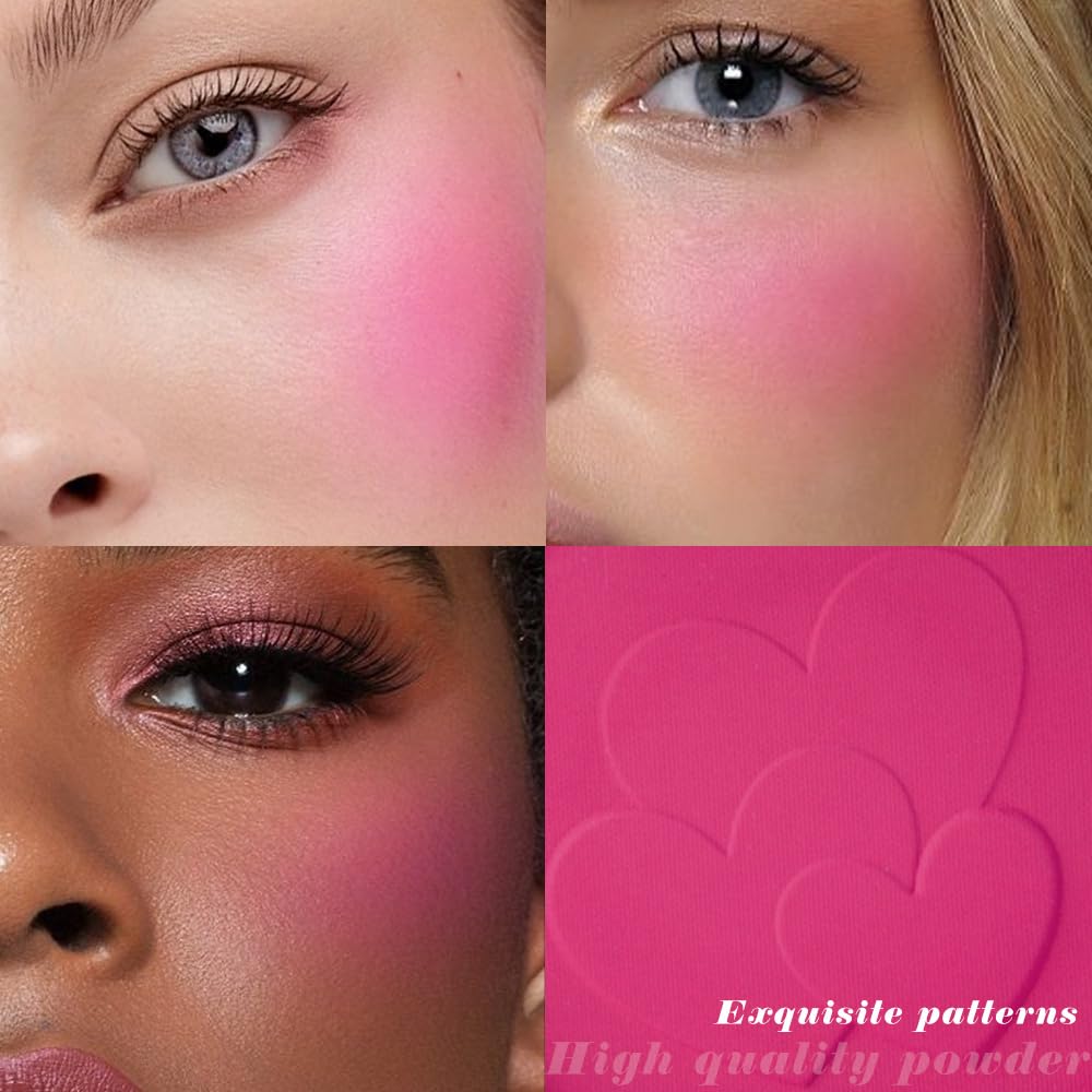 HHLTOH Rose Pink Single Matte for Face Cheeks Blush, Natural Hot Pink Cream Blushes Makeup Palette, Redpink Monochrome Blush Pow