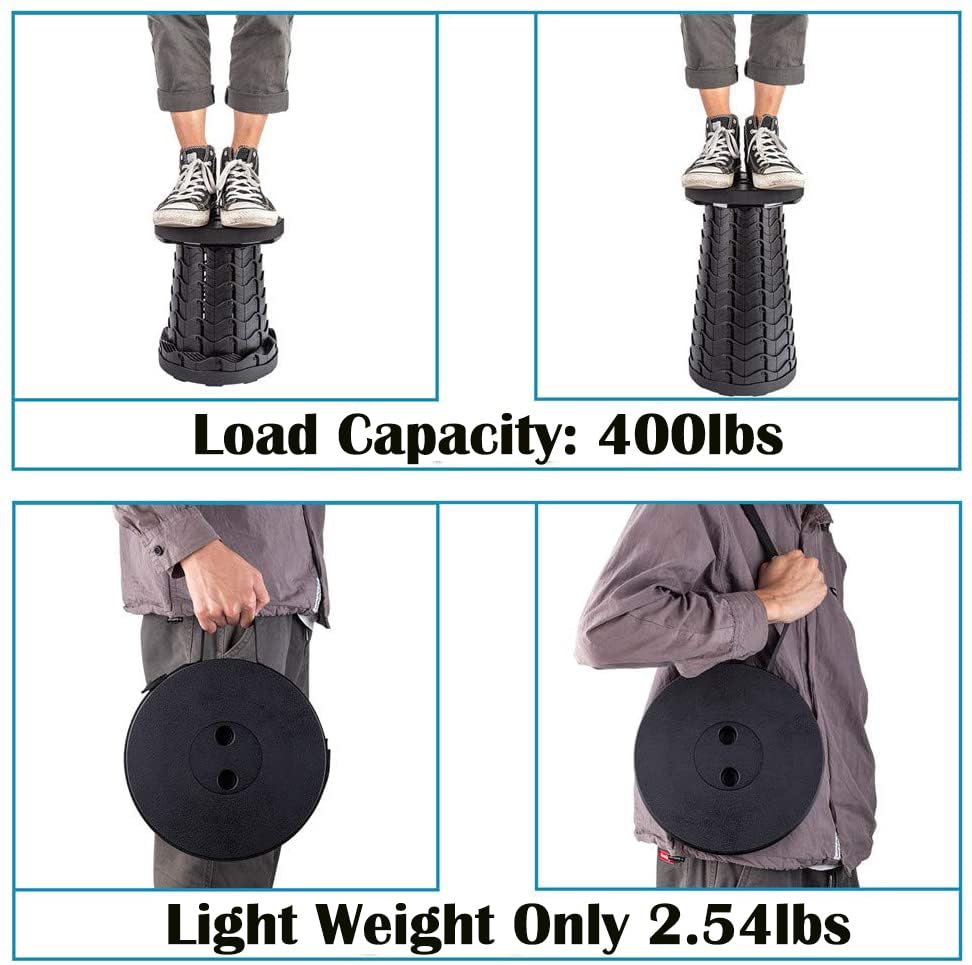 Fishboy Upgraded Collapsible Stool, 400lbs Max Weight, Lightweight But Sturdy, Portable Retractable Folding Telescoping Fo...