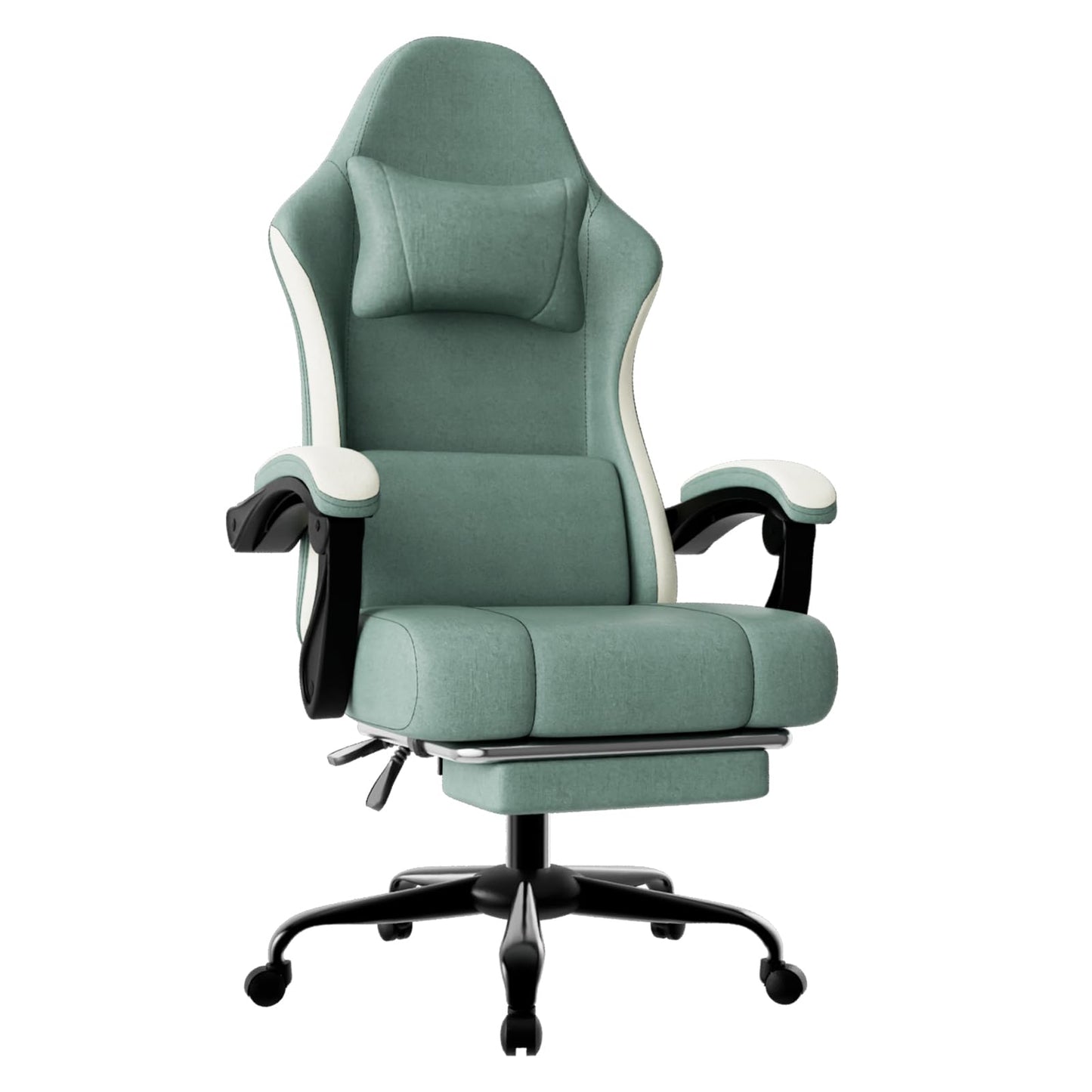 Ergonomic Gaming Chair with Pocketed Spring Cushion, Breathable Fabric Computer Chair with Footrest, Adjustable Lumbar Support Video Game Chair for Adults (Fabric, Blue)