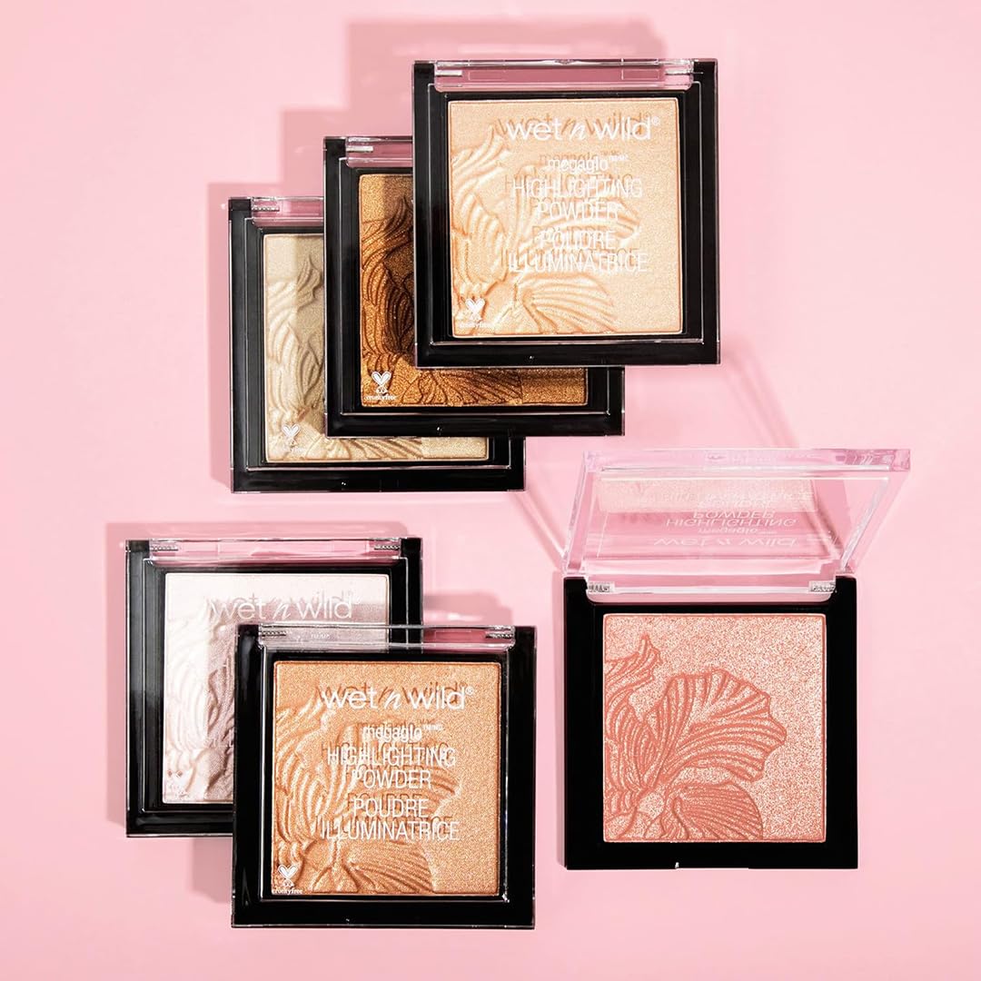 wet n wild MegaGlo Highlighting Powder, Highlighter Makeup, Shimmer Glow, Pink Rose Gold Blossom Glow