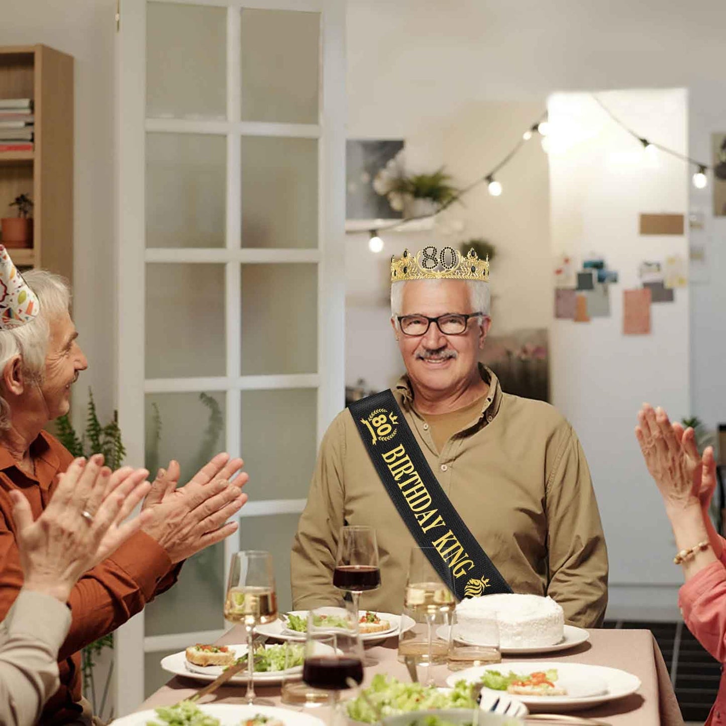 Asija 80th Birthday Gifts for Men, 80th Birthday Decorations for Men, Party Decor Supplies including King Crown & Sash & Greeting Card