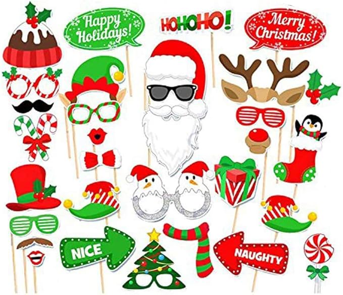 BinaryABC Christmas Party Photo Booth Props Kit for Party Decoration 32Pcs/Set