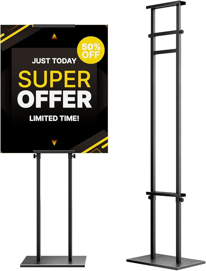 WHAUU Display Stand Sign Holder,Heavy Duty Adjustable Pedestal Sign Stand Up to 75 inch,Double-Sided for Board & Foam Sig...