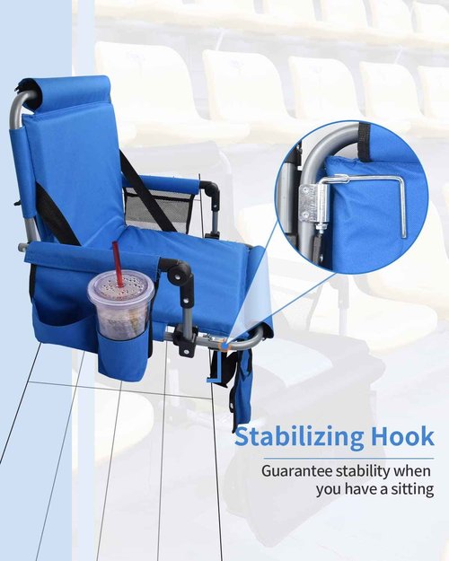 AOOXIMI Stadium Seat with Back Support, Bleach Seat with Backrest and Cushion, Stadium Chair with Cup Holders, Mesh Bag and Hidden Hook for Basketball and Soccer Bench