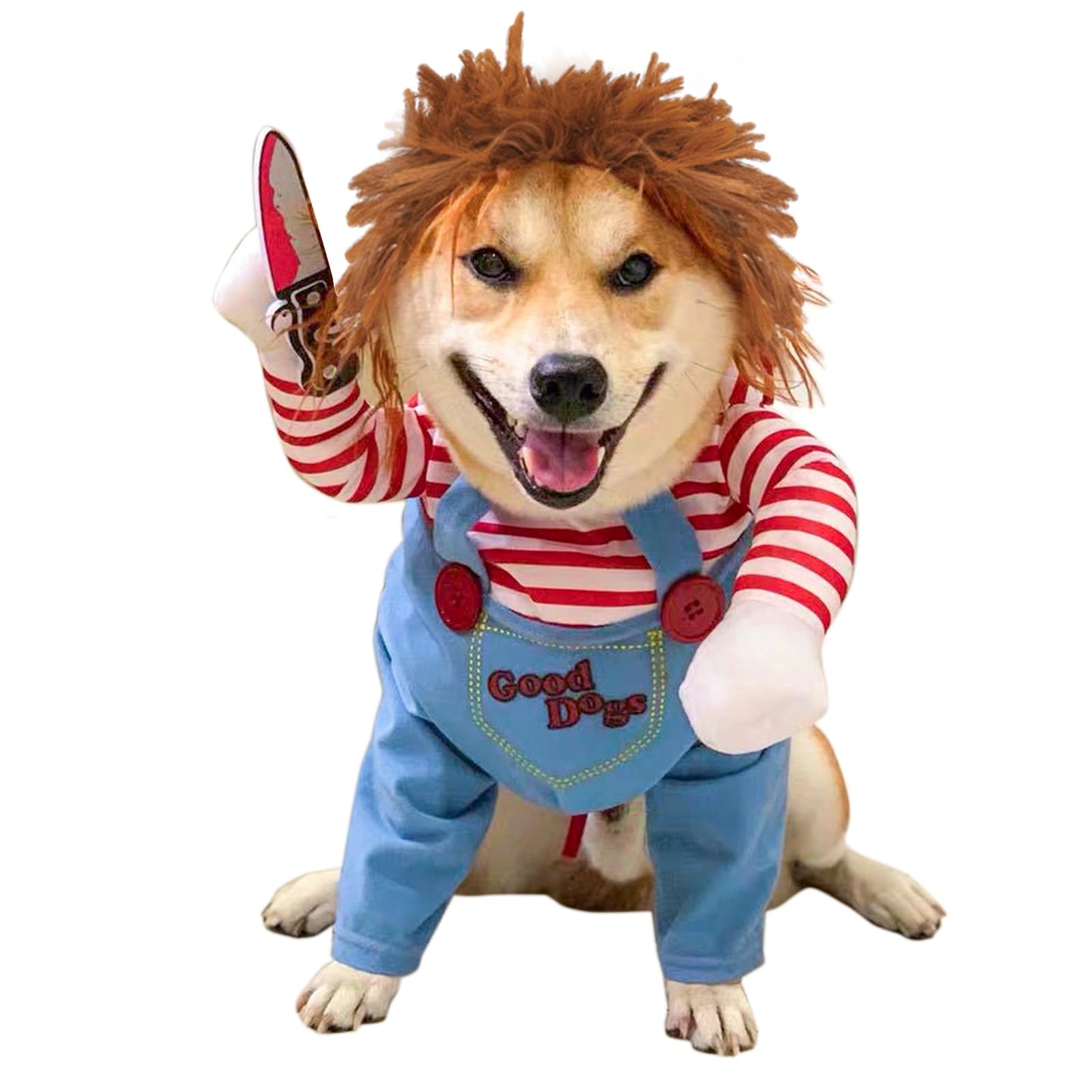 Dog Halloween Costume,Funny Chucky Dog Costume with Pet Wig,Cosplay Scary Outfit with Knife Clothes for Dogs (Small)