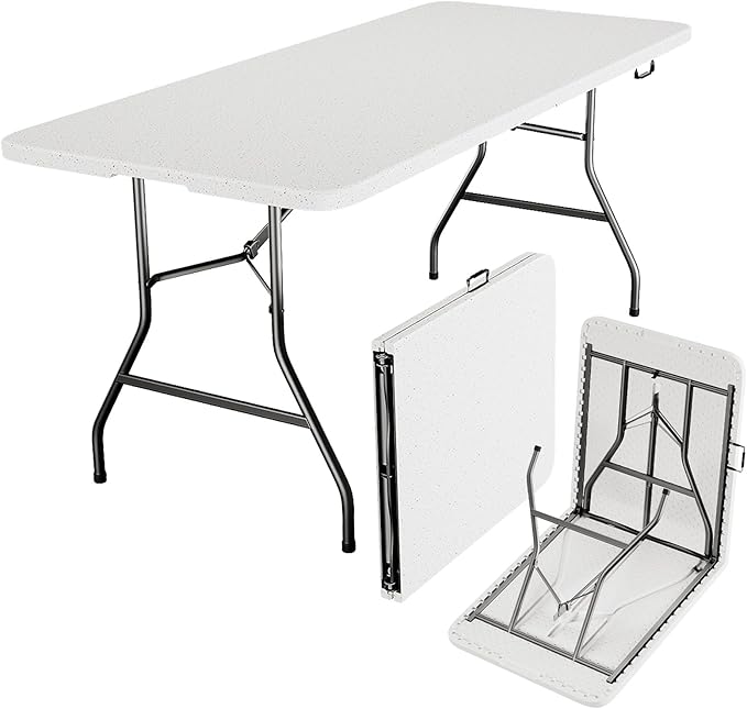 MAKE CHANGES Folding Table 6ft - Heavy Duty Plastic Table with Handle, Foldable & Portable, Fold-in-Half Utility Tables fo...