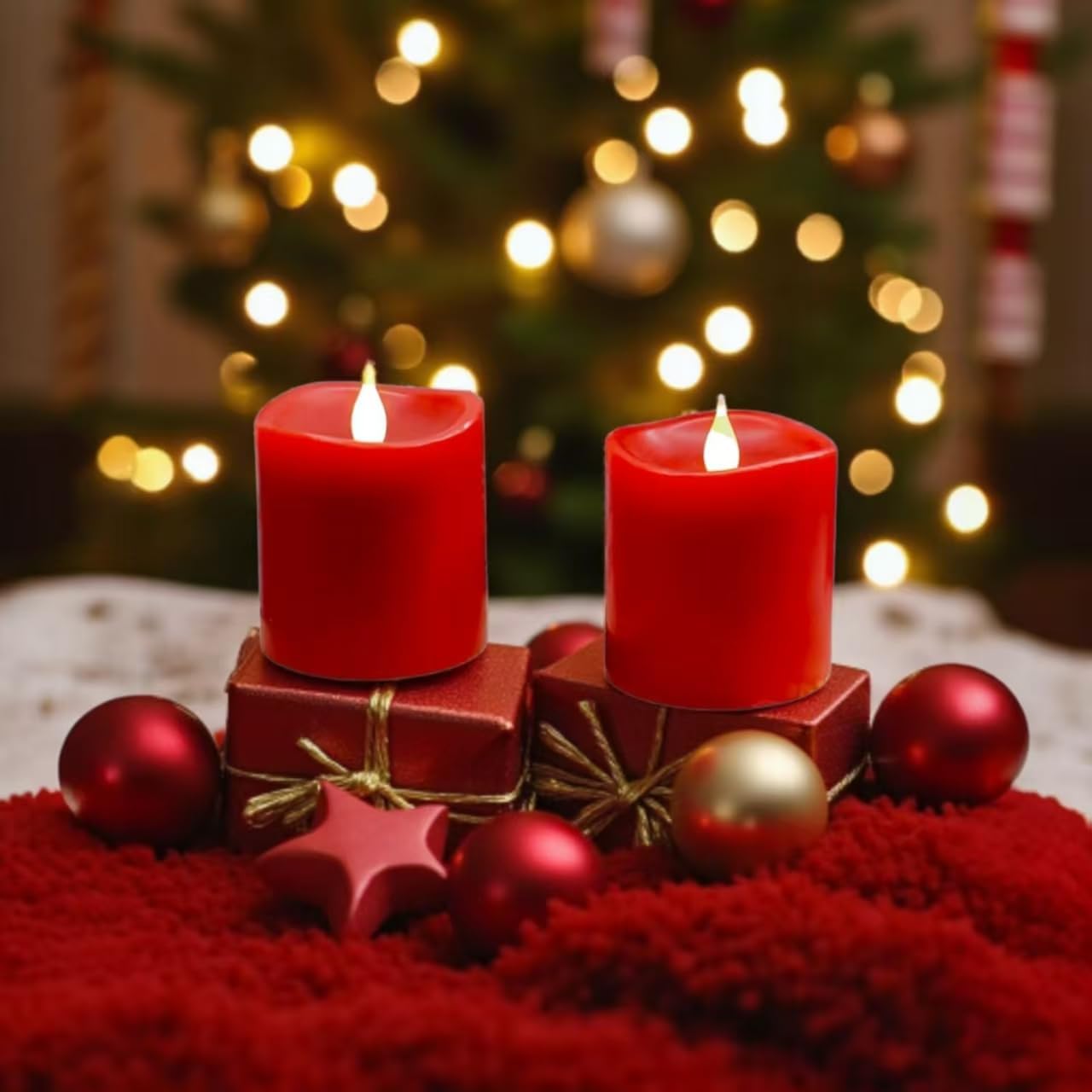 Red Flameless Led Candles 3 Inch Diameter Real Wax 2Aa Battery Operated 600Hr+ Flickering Candles With Timer Remote Control For