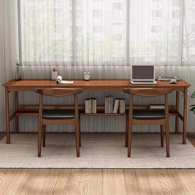 Ytaoka Solid Wood Dining Chairs Set of 2, Mid Century Dining Chairs, Upholstered PU Leather Chairs with Wide Curved Backrest, Chairs for Dining Room, Kitchen, Walnut Finish