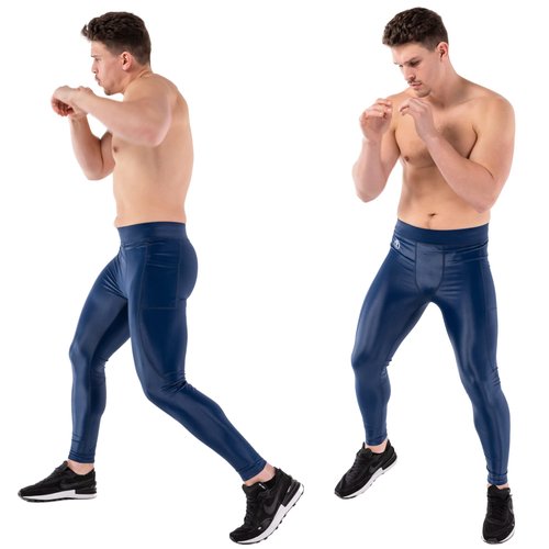 Kapow Meggings Shiny Performance Range - Shiny Compression Leggings for Men with Pockets, Athletic Base Layer (Omega, M)