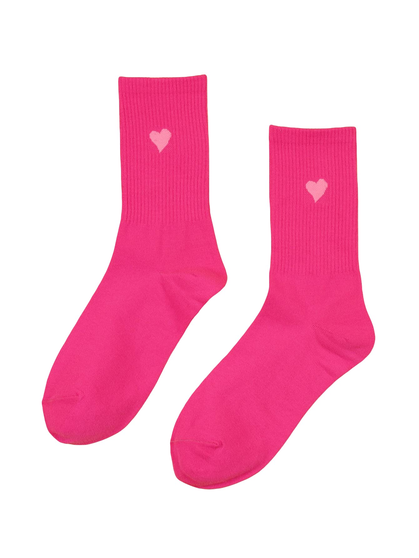 SHENHE Women's Heart Print Crew Socks Ribbed Knit Mid Calf Dress Socks Hot Pink One Size
