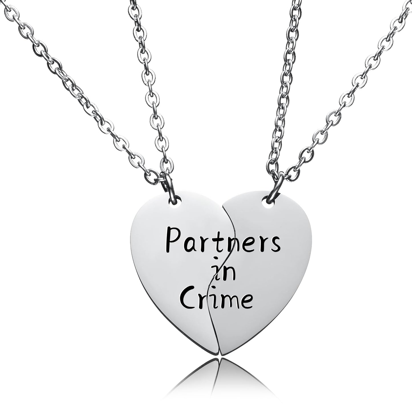 HOFOYA Partners in Crime Split Heart Necklace 2 Best Friends Matching BFF Necklace for 2 Friendship Graduation Back to School Gi
