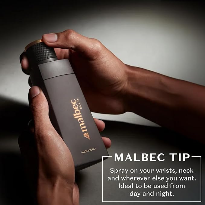 Malbec Black Eau de Toilette By O Boticario, Wine-Inspired Cologne For Men, Long-Lasting Men's Fragrances, Vanilla, Whiskey Woody & Amber Scent, 3.4 Ounce