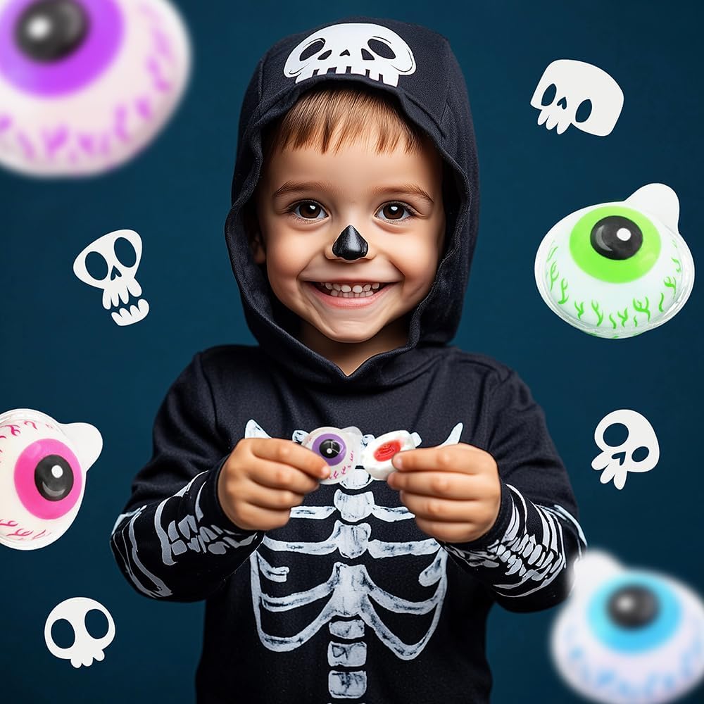 Eyeballs Gummy Candy - 19 Oz Jar (30 Count) - Strawberry Jelly Filled Gummies - Individually Wrapped Halloween Candy - Kids' Party Favors - Spooky Eyes Gummies by Funtasty