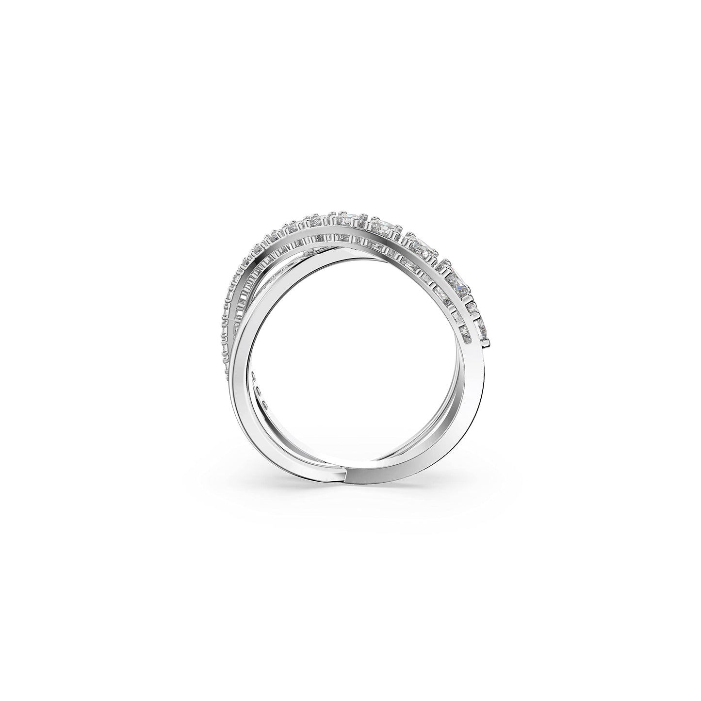 Swarovski Women's Hyperbola Ring, Clear Crystal Stones in a Spiral Design, Rhodium Finished Setting, Size 52