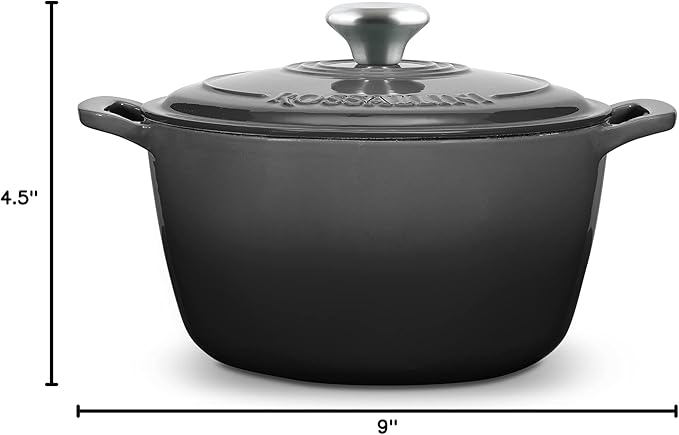 Signature Enameled Cast Iron Dutch Oven, Non-Stick Serving Pot with Tight Fitting Lid for Perfect Roasting, Baking, Sauteing, and Bread Making | 4.5Q (4.2L) - Oyster Grey