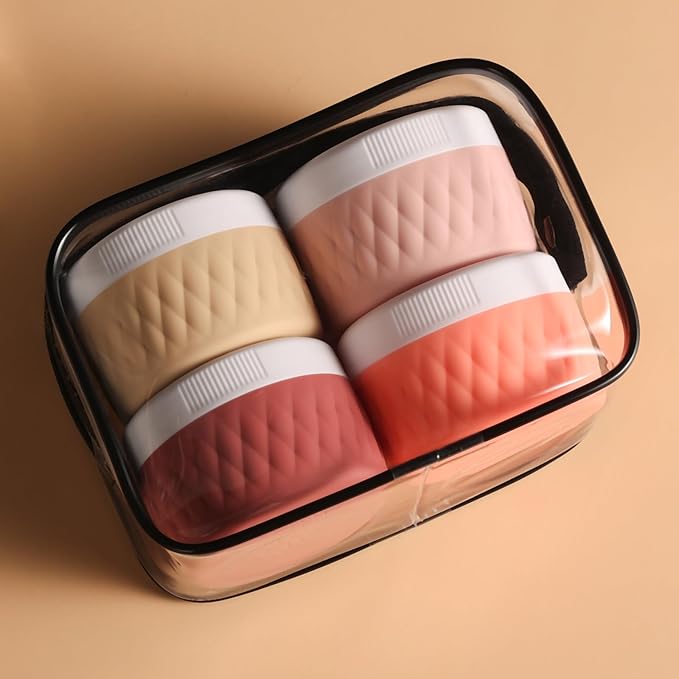 Travel Containers for Toiletries, Silicone Cream Jars BPA-Free, TSA Approved 2oz Travel Size Containers, Leak-proof Silicone Jars with Lid for Cosmetic Face Hand Body Cream (4 Pack)