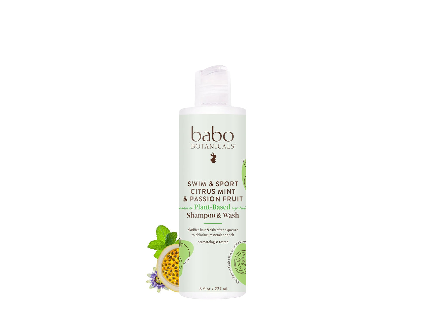 Babo Botanicals Swim & Sport Citrus Mint & Passion Fruit Shampoo & Wash - Purifying Cleanser for hair & body- Aloe & Green Tea -