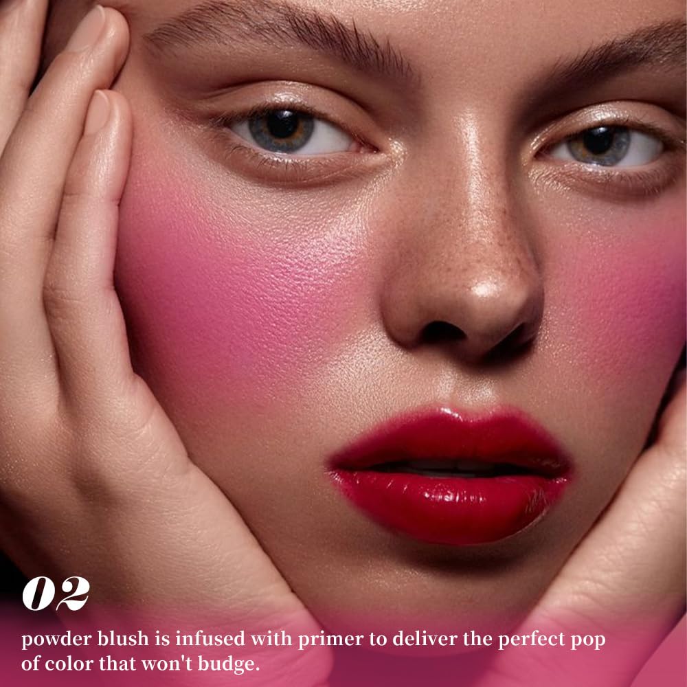 HHLTOH Rose Pink Single Matte for Face Cheeks Blush, Natural Hot Pink Cream Blushes Makeup Palette, Redpink Monochrome Blush Pow