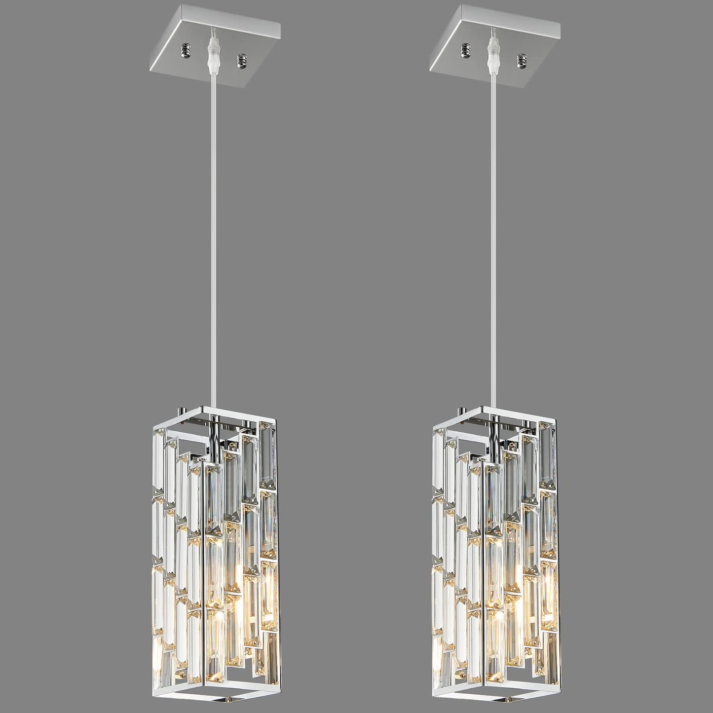 FDPBY Chrome Pendant Lighting Modern Pendant Light, Mini Crystal Chandeliers,Adjustable Pendant Light Fixture for Kitchen Island Dinning Room Bedroom (2 Pack)
