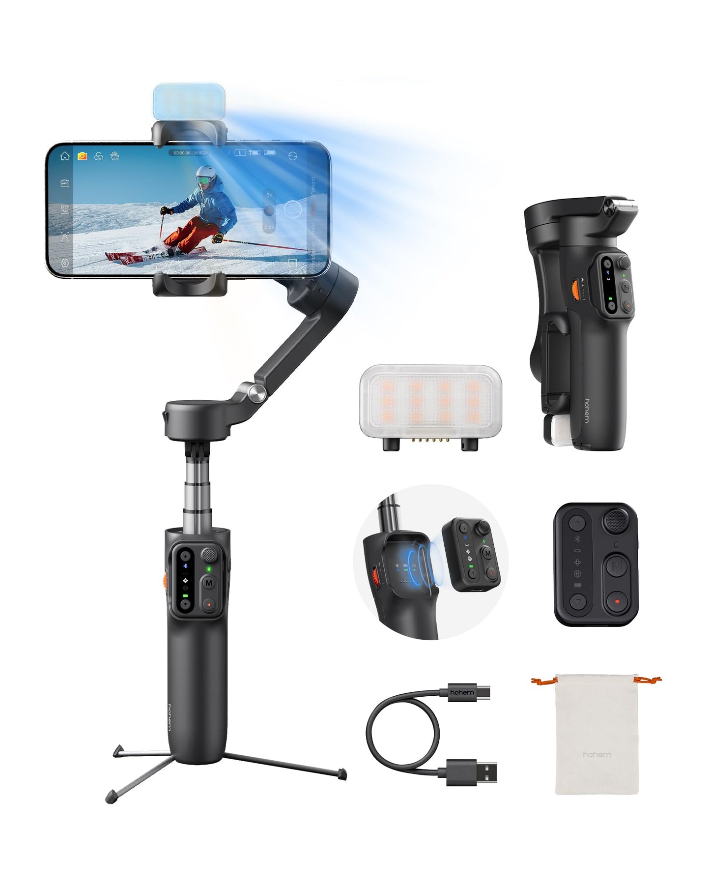 Hohem Isteady X3 Gimbal Stabilizer For Iphone, Phone Stabilizer For Video Recording With Object Tracking, 3-Axis Foldable Phone