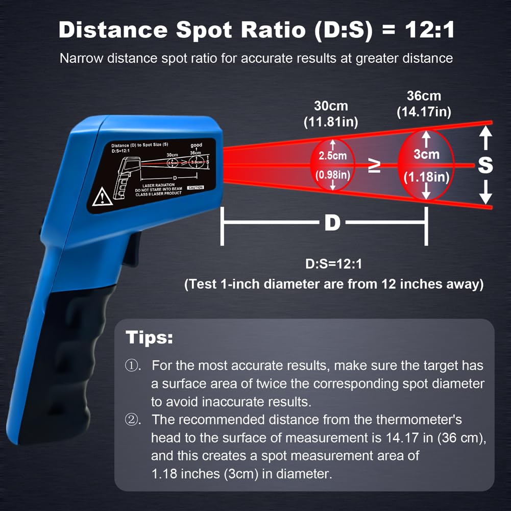 Ahosoutly Infrared Thermometer Temperature Gun - 58 ℉~1022 ℉ (- 50 ℃~550 ℃) Non-Contact Digital Laser Infrared Ir Thermometer for Cooking, Barbecue, Food, Repair (Blue)